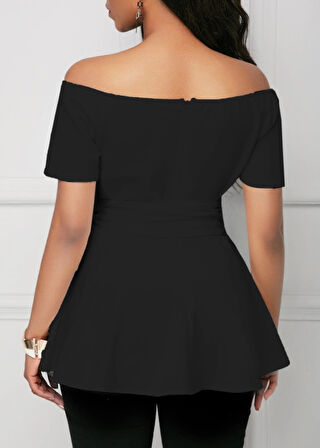 MDB Kadın Kısa Kollu Madonna Yaka Yandan Bağlamalı Ithal Krep Bluz