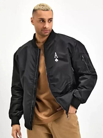 MDB Unisex Uzun Kol Baskılı Bomber Ceket  iyah