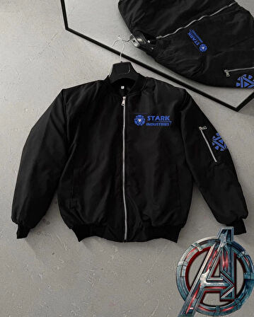 MDB Tam Kalıp Uzun Kol Baskılı Bomber Ceket  iyah