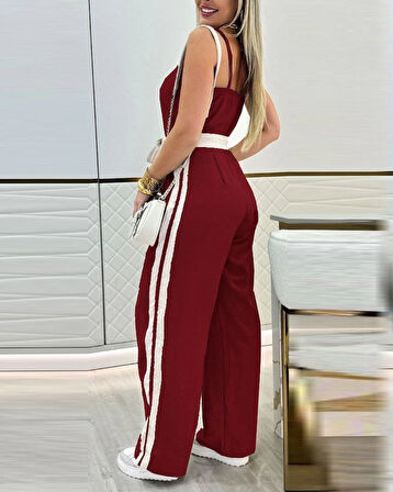 MDB Kadın Ip Askılı Straplez Belden Kuşaklı Viskon Iki Iplik Tulum