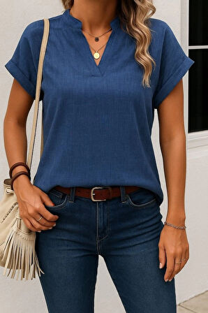 MDB Kadın Kısa Kollu Hakim Yaka Sofya Bluz