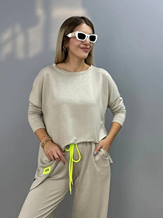 MDB Kadın Iki Iplik Viskon Pamuk Kumaş Arma Detaylı Ikili Takım