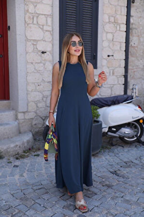 MDB Kadın Sıfır Kollu Bisiklet Yaka Viskon Elbise