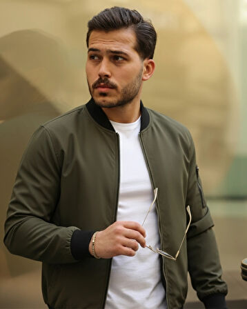 MDB Erkek Içi Astarlı Fermuarlı Bomber ont Ceket  Haki