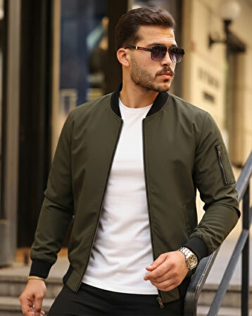 MDB Erkek Içi Astarlı Fermuarlı Bomber ont Ceket  Haki