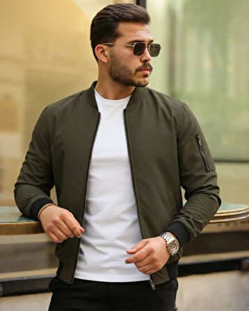 MDB Erkek Içi Astarlı Fermuarlı Bomber ont Ceket  Haki