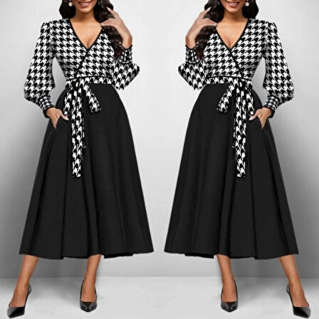 MDB Kadın Uzun Kollu Kruvaze Yaka Dalgıç Krep Midi Boy Elbise