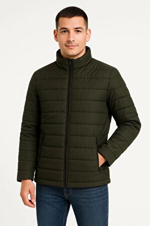 MDB Erkek Bomber ont Ceket – u İtici Kumaş, Kapitone Astarlı, Fermuarlı, Kışlık  Haki