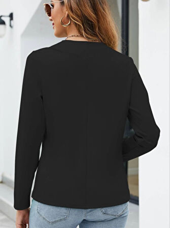 MDB Kadın Uzun Kollu önü Açık Ithal Krep Blazer Ceket