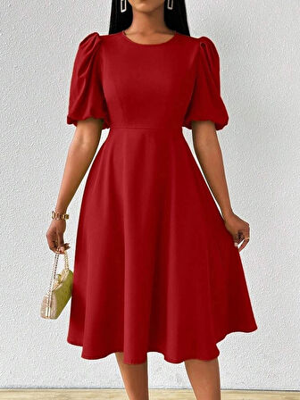 MDB Kadın Kısa Balon Kollu Bisiklet Yaka Kiloş Janjan Krep Elbise