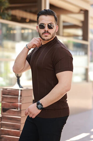 MDB Erkek Desenli çizgi Kabartmalı Kısa Kollu Tişört