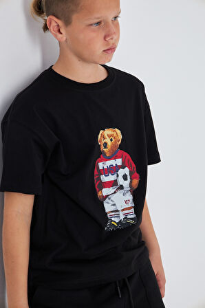 Teddy Bear Baskılı %100 Pamuk Erkek Oversize Çocuk Tişört