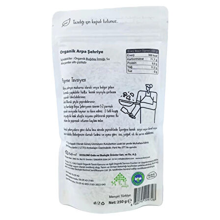 Og Natural Organik Sade Arpa Şehriye 250 Gr