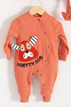 3-18 Ay Pretty Dog Kız Bebek Tulumu Bandanalı Kiremit