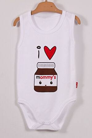 Yeni Doğan 3-12 Ay Mommy's Çikolata Askılı Unisex Body Beyaz