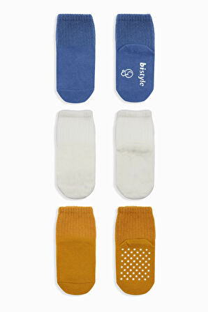 Bistyle Basic Kaymaz Penye Soket Çorap 3'Lü BS10106 İndigo Ekru Hardal