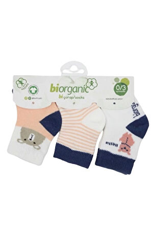 Bibaby Biorganic Hello Teddy Bear Kız 3'Lü Çorap 68400 Somon