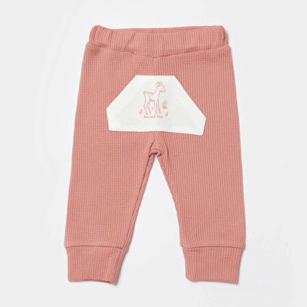 Bibaby Biorganic Waffle Deer And Bird Bebek Pantolon 57895 Ekru Gül Kurusu