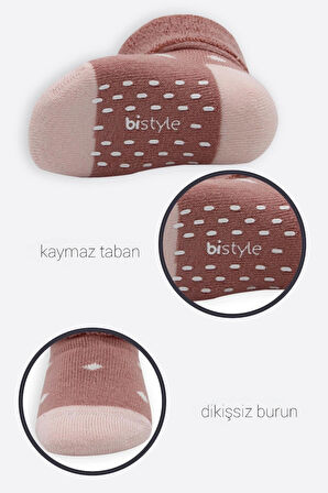 Bistyle Puanlı Kaymaz Havlu Soket Çorap 2'Li BS10502 Pudra Pembe