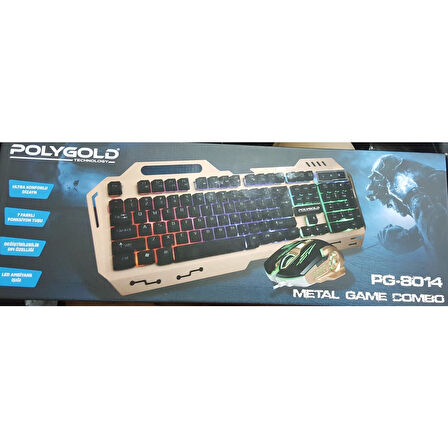 PolyGold PG-8014 Işıklı Oyuncu Klavye Mouse Seti - Gold