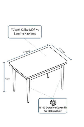 70 X 110 cm MEŞE DESEN MDF MASA SABİT MUTFAK MASASI, YEMEK MASASI