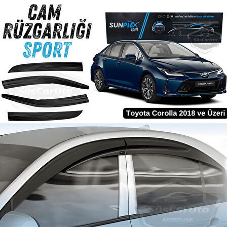 Sunplex Toyota Corolla 2018 Sonrası E210 Uyumlu Spor Cam Rüzgarlığı Seti Piano Black 4'lü Parlak Siyah