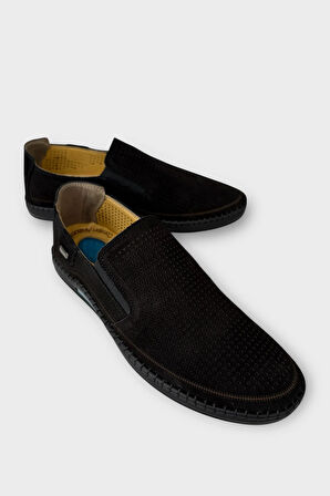 Erkek Hakiki Deri Ortopedik Yazlık El Yapımı Saraçlı Ayakkabı  SİYAH