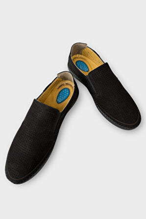 Erkek Hakiki Deri Ortopedik Yazlık El Yapımı Saraçlı Ayakkabı  SİYAH