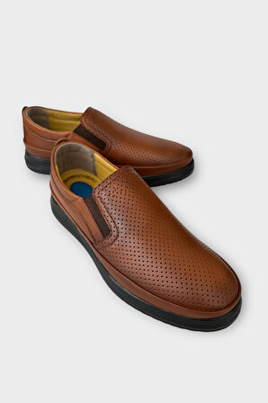 Erkek Hakiki Deri Ortopedik Yazlık El Yapımı Saraçlı Ayakkabı  TABA