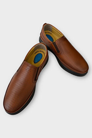 Erkek Hakiki Deri Ortopedik Yazlık El Yapımı Saraçlı Ayakkabı  TABA