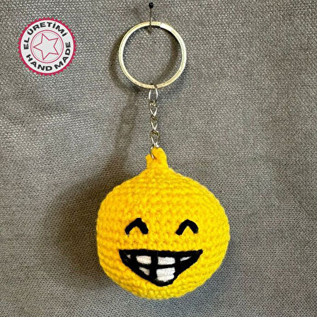 Uretti - Tuğba 9352 1524 El Yapımı Örgü Sırıtan Emoji Model Anahtarlık