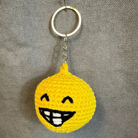 Uretti - Tuğba 9352 1524 El Yapımı Örgü Sırıtan Emoji Model Anahtarlık