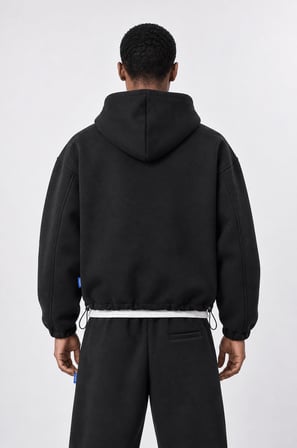 Erkek Lastik Detaylı Panda Oversize Zip Siyah