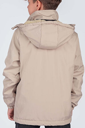 Erkek Çocuk Çıkarılabilir Kapüşonlu New Life Baskılı Kışlık Mont KM7361