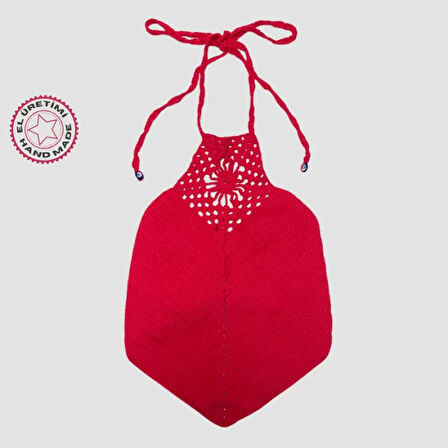 Uretti - ASLI 5776 - El Yapımı Boyun ve Sırt Bağlamalı Crop Top
