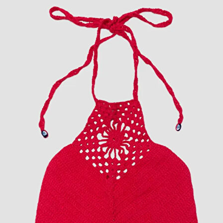 Uretti - ASLI 5776 - El Yapımı Boyun ve Sırt Bağlamalı Crop Top