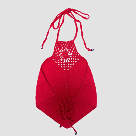 Uretti - ASLI 5776 - El Yapımı Boyun ve Sırt Bağlamalı Crop Top