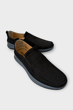 Erkek Hakiki Deri Ortopedik Yazlık Saraçlı Ayakkabı  SİYAH