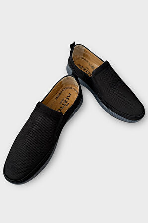 Erkek Hakiki Deri Ortopedik Yazlık Saraçlı Ayakkabı  SİYAH