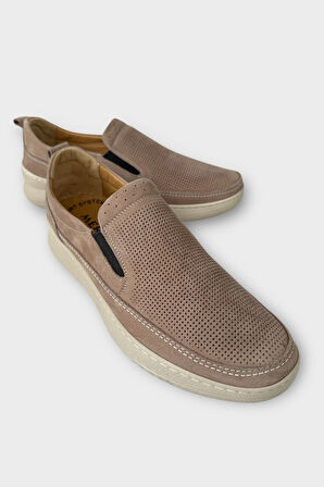 Erkek Hakiki Deri Ortopedik Yazlık Saraçlı Ayakkabı  BEJ