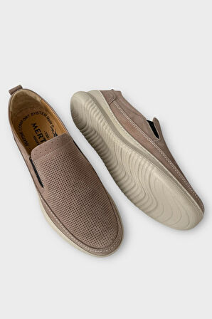 Erkek Hakiki Deri Ortopedik Yazlık Saraçlı Ayakkabı  BEJ