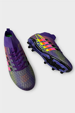 Erkek Boğazlı Renkli Desenli Halı Saha ve Çim Saha Kramponu  MOR