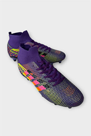 Erkek Boğazlı Renkli Desenli Halı Saha ve Çim Saha Kramponu  MOR