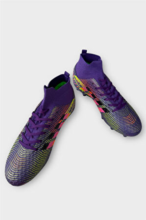 Erkek Boğazlı Renkli Desenli Halı Saha ve Çim Saha Kramponu  MOR