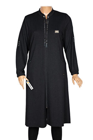 Hesna Kadın Zeren Büyük Beden Baharlık Fermuarlı Siyah Kap Ceket