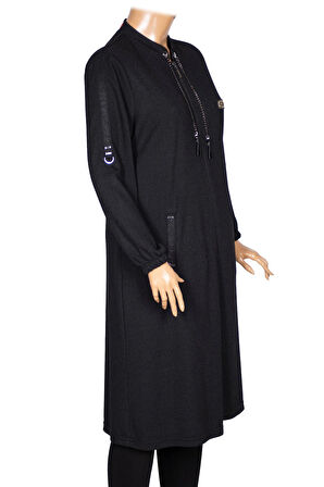 Hesna Kadın Zeren Büyük Beden Baharlık Fermuarlı Siyah Kap Ceket