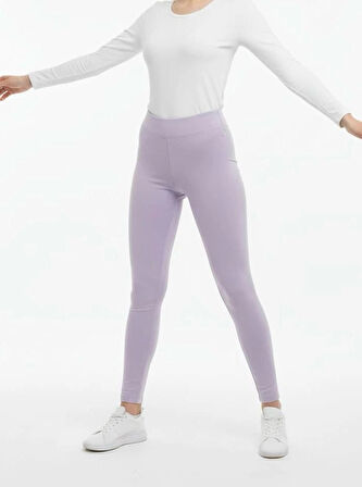 Sıcak Tutan Kışlık | Lila Yüksek Bel Kadın %100 Pamuklu Termal Tayt