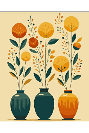 Sayılarla Boyama Seti 40x50 Cm (Çıtalı) Fırça Boya Dahil Numaralı Tuval Üç Vazo