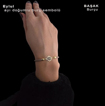 Eylül Ayı Doğumlarına Özel Örgülü Eşkenar Dörtgenli 14 Ayar Altın Plakalı Bileklik-332ay-kahverengi