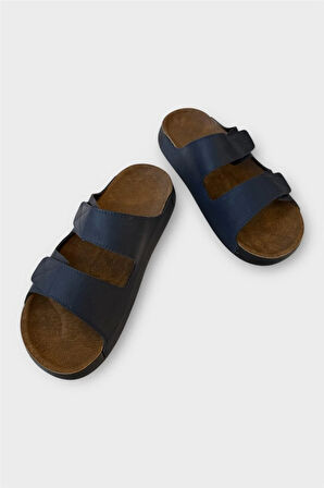 Erkek Cırtlı Çift Bantlı Terlik LACİVERT